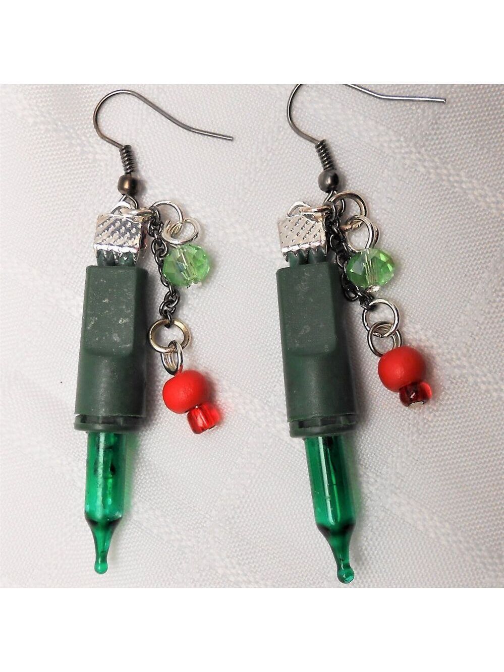 No 423 Handmade earrings with Christmas lights, crystals, and pearls
